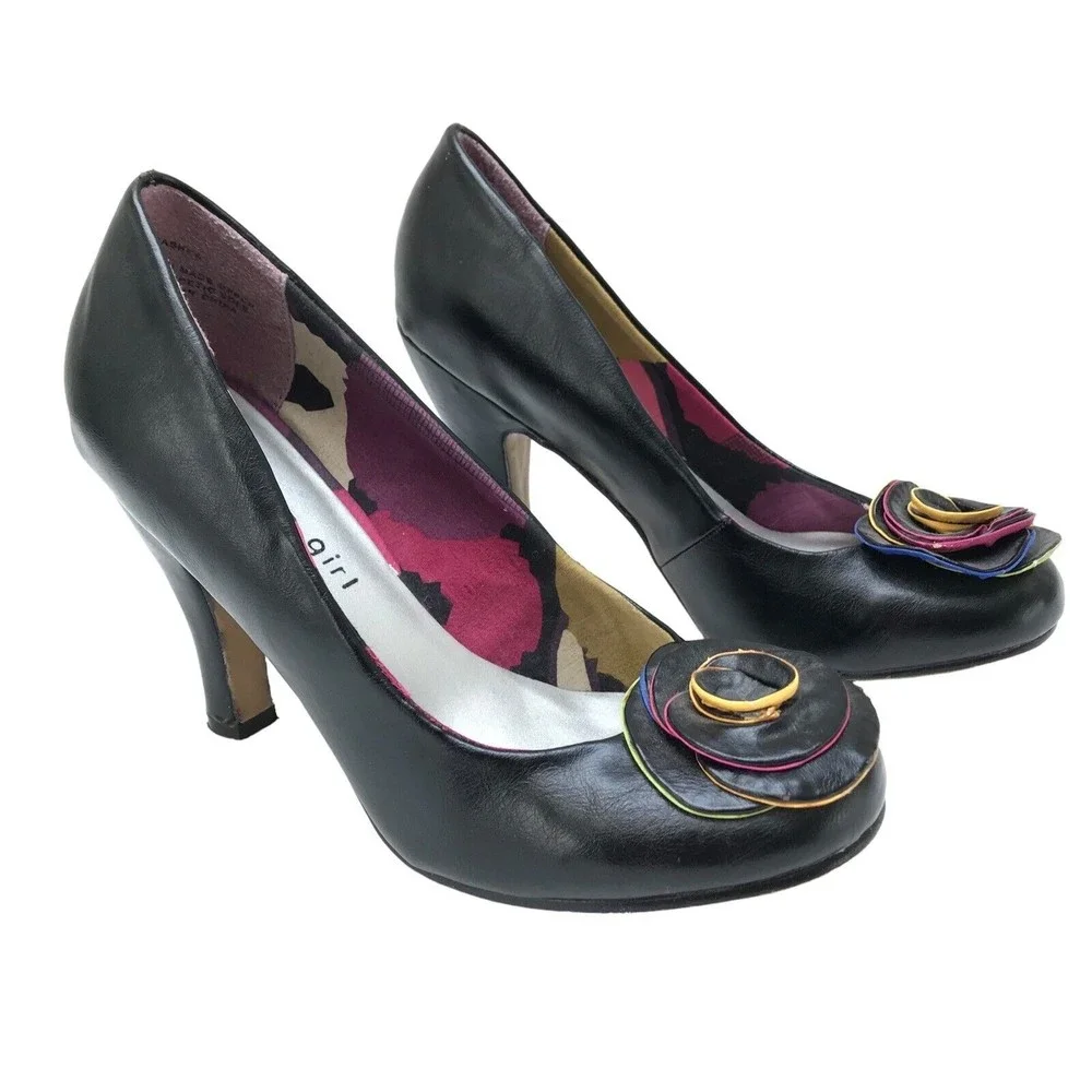 MADDEN GIRL Pin Up SASHHA Black Faux Leather Shoes Heels Size 7 - Picture 1 of 7